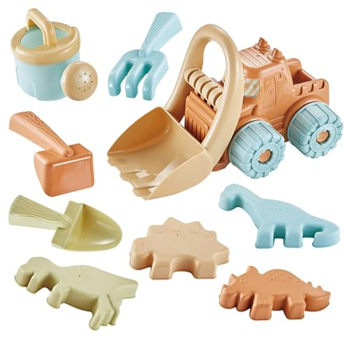 Sandspielzeug Sandförmchen Set,Sandkasten Spielzeug mit Netztasche,Strandspielzeug Schaufel,Bulldozer,Tier Dinosaurier,GießKanne Formen,Spielstabil Sandspielzeug ab 1 2 3 4 5 Jahr Kinder