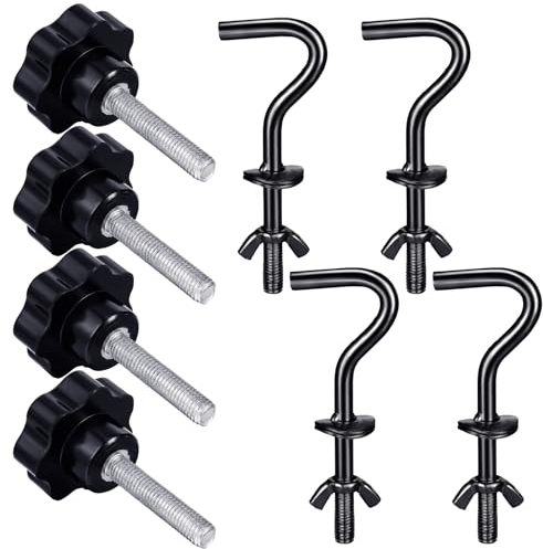 Therwen 8 Pcs Hammock Hardware Kit Heavy Duty Hammock Stand Hook Replacement Thread Hand Knob for Swing Chair Patio Umbrella Base Garden(Black)