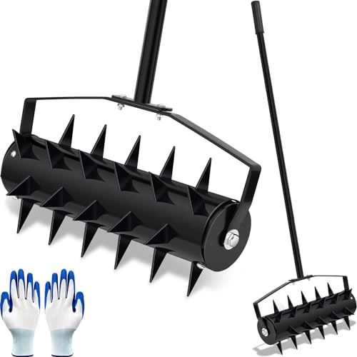 18-Zoll-Hochleistungs-Rollen-Rasenbelüfter-Werkzeug, Rasenbelüfter für den Außenbereich, Rasen-Bodendurchdringungsspikes mit langem Griff, manuelles Belüfter-Rasenwerkzeug für Garten, Hof, Bodengras