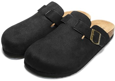 JOMIX Sabot Uomo Eleganti Eco-Pelle Scamosciata Ciabatte Casa Sughero Punta Chiusa Zoccoli Invernali Pantofole Estive Comode MU2440 Nero 42