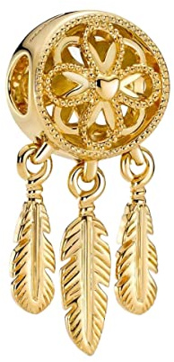 Wedanor Charmes Gold-plated Dream Catcher pour Bracelets - Charms de Perles ajourées en Argent Sterling 925, charmes de Coeur d'amour pour Bracelets et Colliers pour Femmes