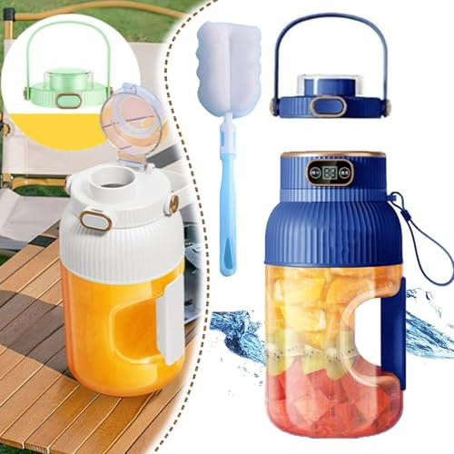 Yulyoie Multifunctional Portable Juicer Cup with Digital Display, 2024 New Portable Smoothie Blend, Glass Bottle on the Go Blender, Portable Juicer Blender, For Smoothies, Shakes, Friuit (Blue)