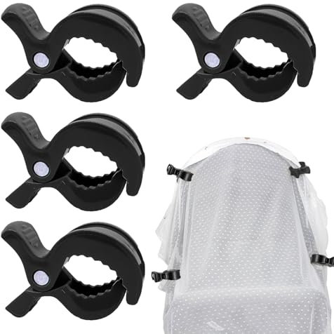 4 pinzas universales para cochecito de bebé, para cochecito, sillas de ruedas, color negro