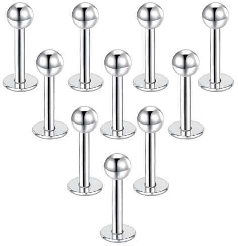 Besyvvin 10stk Lippenpiercing Labret Stecker 6mm 8mm 10mm 12mm Chirurgenstahl Piercing Helix Tragus Lippe Knorpel Silber Schwarz Gold