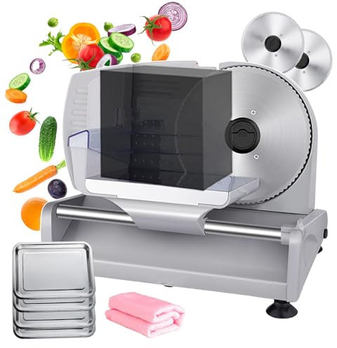 WOTZOV Cortadora de Carne de Acero Inoxidable, cortadora de Verduras, cortadora eléctrica de Queso y fiambres, 200 W, picadora de Carne Comercial para jamón y Pan