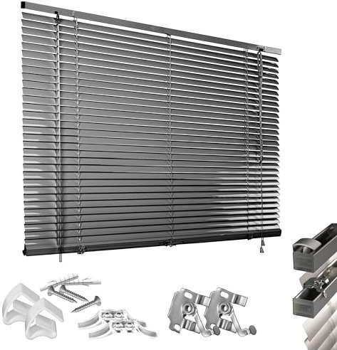 HUGG Klemmfix-Jalousien Fenster ohne Bohren, mit Klemmclips, Wand- und Deckenmontage, 90 x 130 cm, Anthrazit