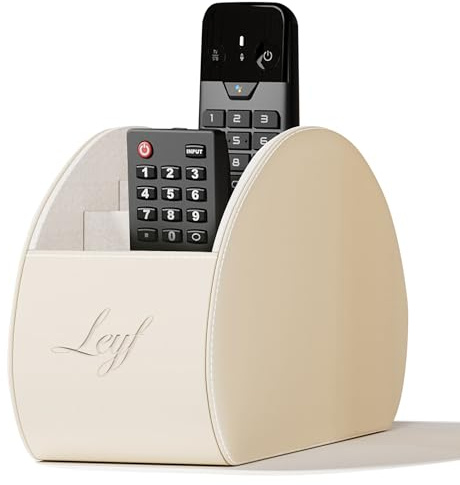 Leyf Soporte para mando a distancia - Elegante organizador de TV de piel sintética de alta calidad con múltiples compartimentos para mandos a distancia, llaves, teléfonos inteligentes y más - Solución