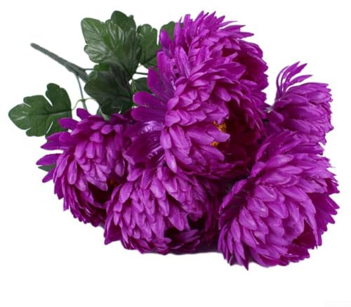 Flor artificial de crisantemo rojo rosa, 60 cm, artesanía superior (morado)