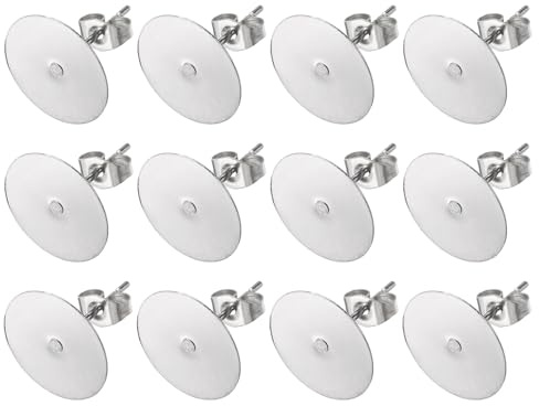 sourcing map 100 orecchini a perno, 12 mm, in acciaio inox, piatti, con chiusura a farfalla, per gioielli fai da te, colore argento