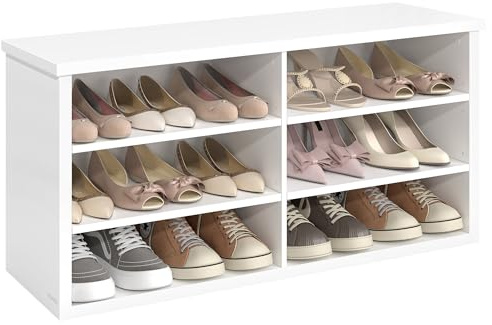 VASAGLE Shoe Bench, Storage Bench, 6 Compartments, Adjustable Shelves, for Living Room, Hallway, 29.5 x 100 x 50 cm, Cloud White LSB036W01