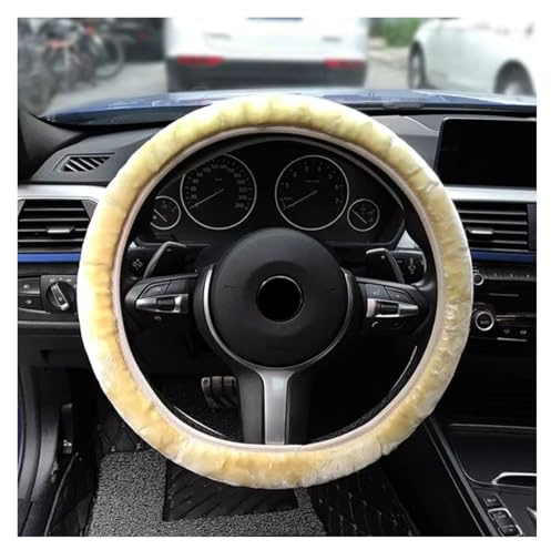 Lenkradschutz Weicher Kurzer Fell-Lenkradbezug Fürs Auto Hochdichter Warmer Plüsch Winter-Lenkradschutzbezug 38 cm Zubehör Lenkradschoner(Beige)
