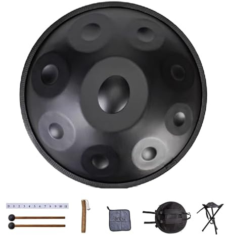 Handpan-Trommel 432 Hz/440 Hz, Klassische D-Moll 9/10/12 Noten Musik-Handtrommel, 22 Zoll Steel Tongue Drum Percussion Drum Instrument, Handpan-Trommel-Sets Für Musikunterricht(Black-432Hz,12 notes)