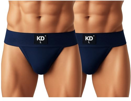 KD Willmax Regent Gym Jockstrap - Sospensorio da uomo, in cotone, con cintura morbida, copertura posteriore completa, vestibilità sportiva, Blu navy - Confezione da 2, M