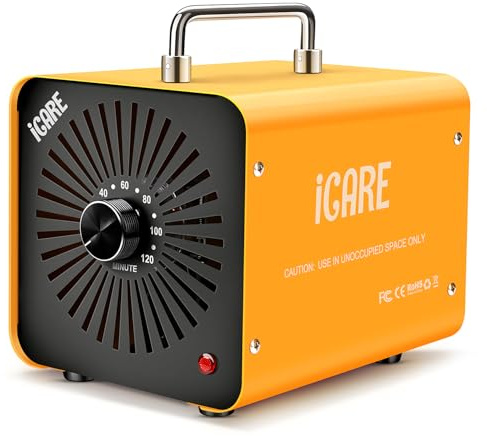 Generatore di Ozono Professionale 60000mg/h, Purificatore d'Aria Deodorante per 300㎡, Macchina Ozono Alta Capacità O3 con Timer 120 Min, Ozonizzatore per Casa Ambienti, Auto, Uffici, Hotel Giallo