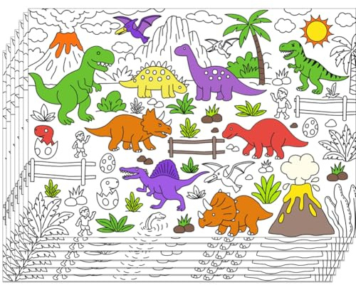 WEBEEDY 30 Blatt Dinosaurier Malpapier Tischsets Malvorlagen Mit Tiermotiven Für Das Ausmalen von Tischsets Zur Dekoration des Esstisches Zu Hause 40x28cm