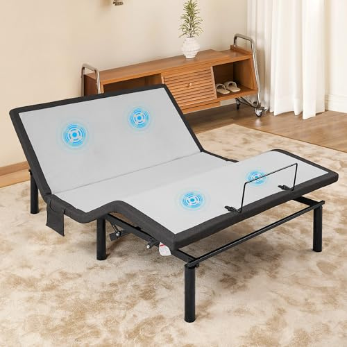 Zentrava Adjustable Queen Bed Frame with Massage, Electric Bed Base with Wireless Remote, Head and Foot Incline, LED Night Light, 2 USB Ports, 4 Height-Adjustable Legs (Light Grey, Queen)