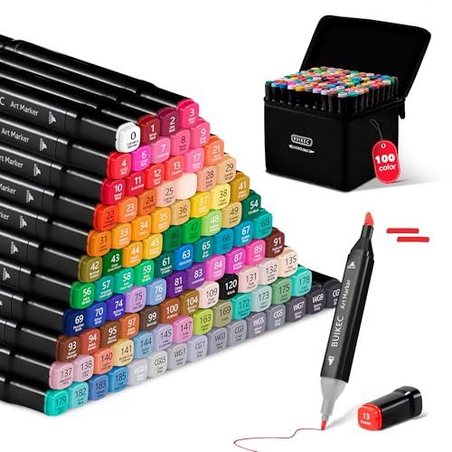 100 Farben Alkohol Marker – Doppelspitze Alkoholmarker- Schnelltrocknend & Farbstabil, Ideal als Filzstifte für Kinder und Erwachsene, geeignet für Zeichnung, Design, Rendering, Brief und Manga