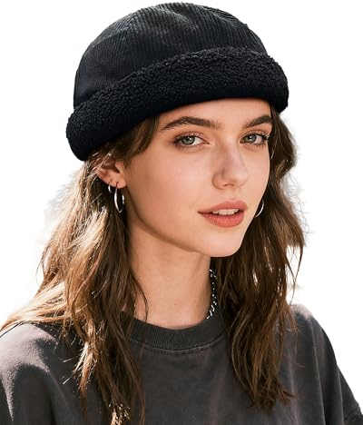 Clakllie Winter Docker Cap Herren Damen Warme Corduroy Dockermütze Cap Ohne Schirm Rolled Cuff Seemannsmütze Hafenmütze Verstellbar Beanie