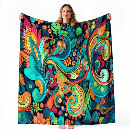 Suave y Acogedora Manta Azul Verde, Transpirable Abstracto Cachemir Estampado Manta de Franela para sofá Cama TV Camping - 127 x 152 cm Frazada para Adultos y niños