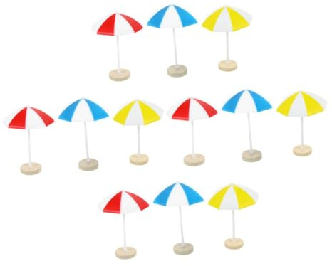BCOATH Miniature Beach Umbrella Doll House Miniature Decors Compact No-Fading Plastic Sun Umbrellas for Micro Landscape Aquarium Bonsai and Children'S Day Scene Decoration 12Pcs
