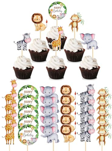 30 Stück Safari Tortendeko,Geburtstag Cupcake Dschungel Deko,Tier Geburtstags Kuchen Deckel Dekorationen,Muffin Deko,Tier Cupcake Topper,Kindergeburtstag Dschungel Tortendeko,Baby Shower Dekoration