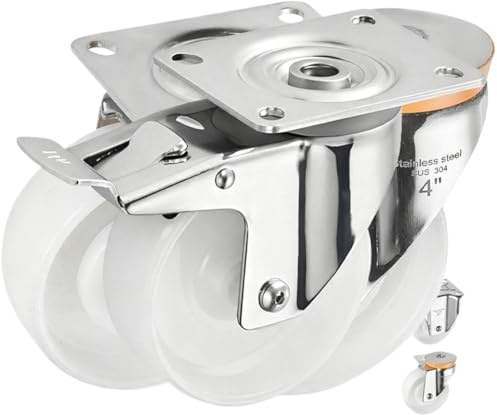 4er-Pack 80-mm-Edelstahlrollen, 3-5-PA-Räder im europäischen Stil mit Schwenkfunktion(330LB(150kg)-Non Bearing,4 inch-Rigid)