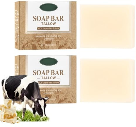 2PCS Beef Tallow Soap for Skin,Tallow Naourish Soap,Handmade Organic Tallow Soaps Bar,Moisturizing Bar for Dry Skin,Nourish Bars Facial Soaps for Body Face,Oil Control Skincare,Radiant Complexion