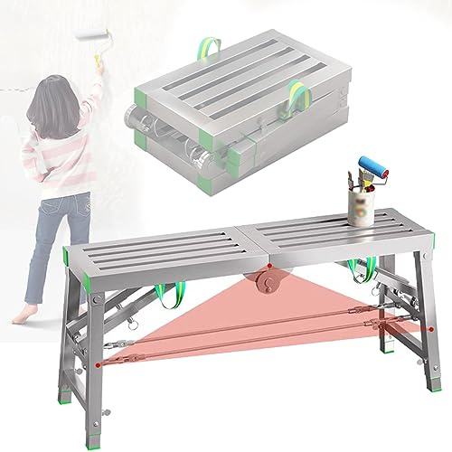 WXPGFEQ Ponteggio Pieghevole Portatile con Altezza Regolabile e Pedale di Salita, Ideale per lavori di ristrutturazione e Manutenzione Domestica. Leggero e Resistente, Facile da riporre e trasportar