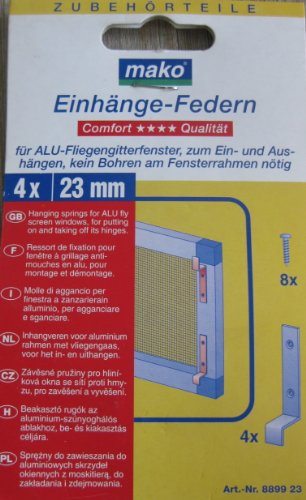 Mako Einhänge-Federn für ALU-Fliegengitterfenster, zum Ein-und Aushängen, kein Bohren am Fensterrahmen nötig 4x 23mm