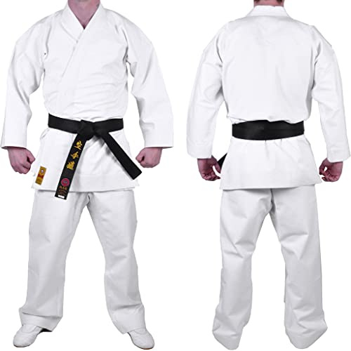 MAR | Karate Gi Uniform Adults & Kids 16oz Heavyweight Canvas White Karate Suit European Cut with Reinforced Stitching & Drawstring Trousers Competition & Training Karate Master Gi (7/200)