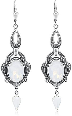 Jugendstil Ohrringe mit Markenkristallen Silber-Ohrhänger White Opal NOBEL SCHMUCK