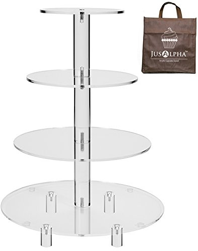 Jusalpha 4 Tier Round Wedding Acrylic Cupcake Stand Tree Tower Cup Cake Display (4 Tier (Tall version))