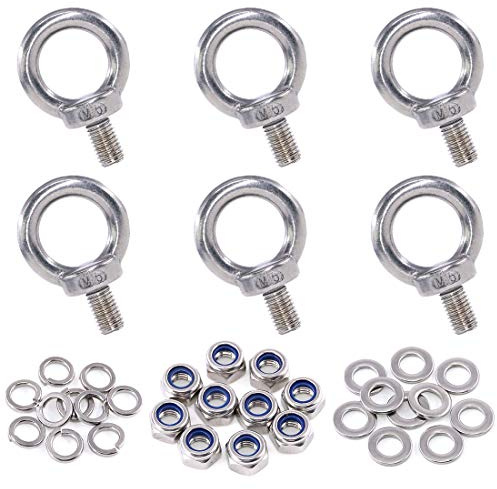 Swpeet Lot de 36 Boulons à Œil M6 en Acier Inoxydable 304 avec Filetage Mâle, Incluant 6 Boulons à Œil, 10 Écrous de Verrouillage, 10 Rondelles de Verrouillage et 10 Rondelles Plates