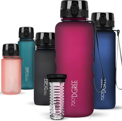 720°DGREE Trinkflasche “uberBottle“ 350ml, 500ml, 650ml, 1l, 1,5 Liter softTouch +Früchtebehälter - Auslaufsicher, BPA-Frei - Wasserflasche für Kinder, Schule, Sport, Fahrrad, Gym, Outdoor