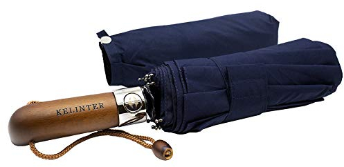 KELINTER Paraguas Plegable Automático Resistente al Viento - 10 Varillas Reforzadas Antioxidantes, Mango de Madera Clásico, para Hombres y Mujeres - Diseño de Galicia
