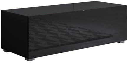 MB Muebles Bonitos, Meuble TV avec Pieds 2 cm Luke H1 pour Salon Moderne, Design Modulaire avec Porte Abattante, Mélamine Brillante, Noir, 100x32x40 cm