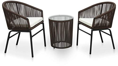 Tidyard 3 teilige Garten Sitzgruppe Balkonmöbel Rattan Set für 2 Personen Balkonset Gartenmöbel Set Sitzgarnitur Gartengarnitur Gartenstuhl für Garten Balkon Terrasse, Braun