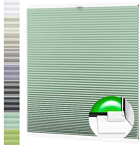 Wabenplissee nach Maß Verdunklung Thermo Plissee Kleben Ohne Bohren Minzegrün Rückseite Weiß Breite: 31-40 cm, Höhe: 181-200 cm