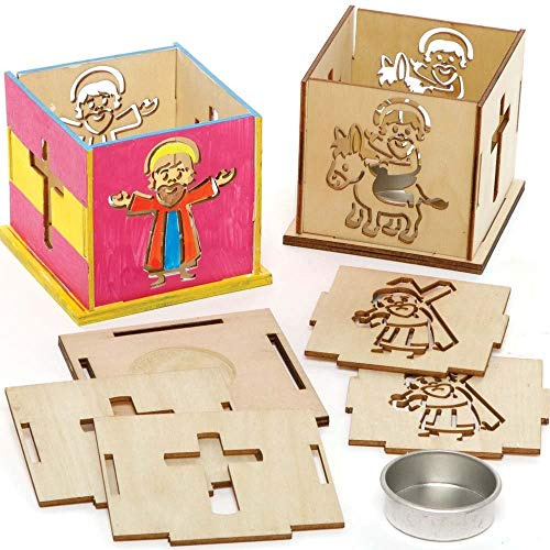 Baker Ross Teelichthalter aus Holz für die Karwoche, 3 Stück, Osterbasteln, Basteln für Kinder (AX796)