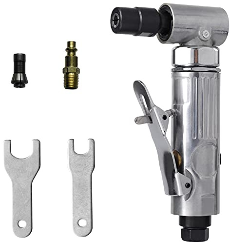 TOOLPEAK 1/4 Angle Air Die Grinder, 90 Degrees Angled, 20000 RPM, Mini Angle Grinder, Pneumatic, Polished Color, Includes 1/4-Inch Collet