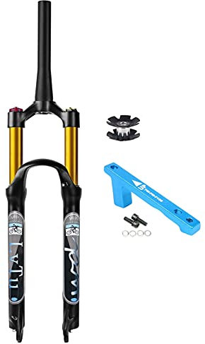 LvTu Fahrrad MTB Air Vorderrad Gabel 26/27.5/29 Zoll, 140mm Federweg 1-1/8 Gerades/konisches Rohr QR 9mm Ultraleicht Mountainbike Federgabel mit 180mm Scheibenbremse Adapter