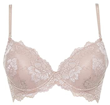 LORMAR 1 Pezzo Reggiseno Donna Prestig Push up Balconcino in Pizzo con Ferretto- Coppa B, Noisette 4