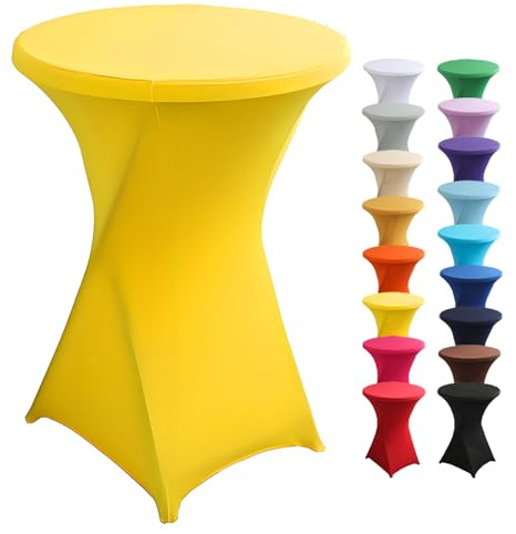 Highdi Stretch Stehtischhusse, Stehtisch Hussen Ø 60 / Ø 80 cm, Verstärkung im Fußbereich und Viele Farben Waschbar für Runden Tisch Hochzeit Bankett Tischdekoration (Gelb, 80x110cm)