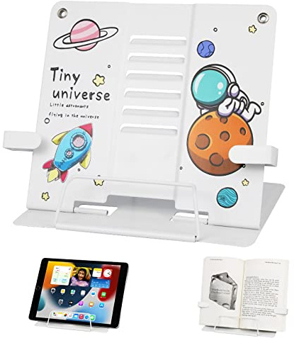 meetyours Leseständer Für Kinder Schule, Uchständer Metall Faltbar Multifunktional Buchständer, Buchstütze Kinder Tragbarer Verstellbarer Lesehalterhalter Kochbuch-Dokumentenhalter (Weiß), qw54