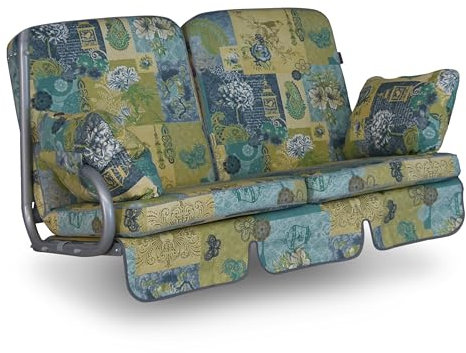 Angerer Freizeitmöbel GmbH Hollywoodschaukel Auflage 2-Sitzer Comfort - passend für viele 2-Sitzer Hollywoodschaukeln - Schaukelauflage Made in Germany (Blau-Gelb-Türkis Gemustert)