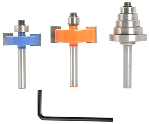 Sinoprotools 2PCS Rabbet Router Bit&Bearing Set,1/4-Inch Shank T-Slot Rabbet Router Bits，Multi-Rabbet Set with Interchangeable 5Bearings 3/8,1/2,5/8,3/4,7/8,1-1/8,1/2-Inch Height