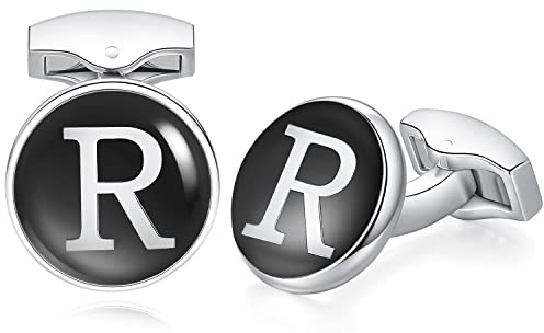 HONEY BEAR Briefe Initialen Buchstabe manschettenknöpfe Herren Edelstahl Hochzeit Cufflinks Manschettenknopf Schwarz,MEHRWEG (R)