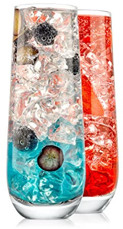 NutriChef Juego de 2 copas de champán sin tallo de 9.5 onzas, elegantes vasos de cristal transparente con borde estrecho, cuenco sin costuras, sin plomo, apto para lavavajillas, cristalería de vino