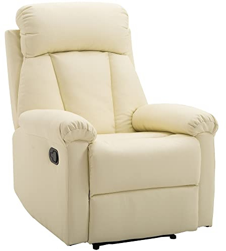 HOMCOM Sillón Relax Reclinable Tapizado en PU Butaca de Salón con Reposapiés Retráctil Respaldo Alto Resposabrazos para Dormitorio 80x97x107 cm Blanco
