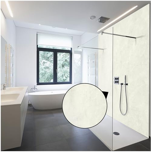 WALLando Premium Duschrückwand 250 x 100 cm – Einfach zu montierende Wandverkleidung für Dusche & Bad – Hochwertige PVC-Duschwand in Steinoptik, seidenmatt – Beton Hell